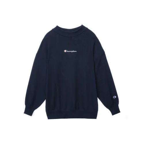 Champion Круглый вырез Свободный крой Толстовка Японская версия Женская Темно-синий