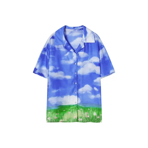 SEENFAAN Небесно-голубой Белый Облако Женские Рубашки