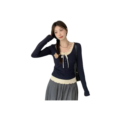 Ning Cai Yuer T-рубашка Женская Темно-синяя