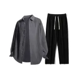 Темно-серый топ + черные штаны