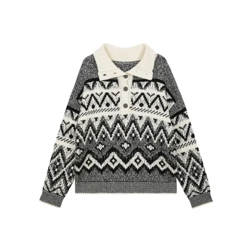 Omont Свитер Женский Белый с Черным Цветком