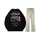 Чёрный свитшот + жёлтые грязные джинсы