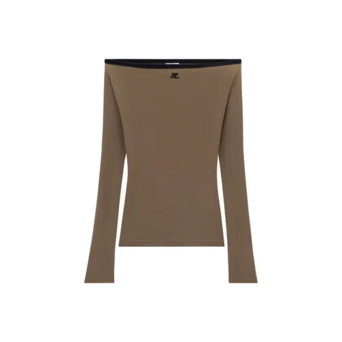 COURREGES SS24 Расклешенный рукав T-рубашка Женская Камуфляж Зеленый Зеленый камуфляж