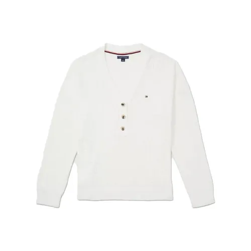 Tommy Hilfiger FW23 Pointelle Henley Свитер Топы Свитер Женские Белый