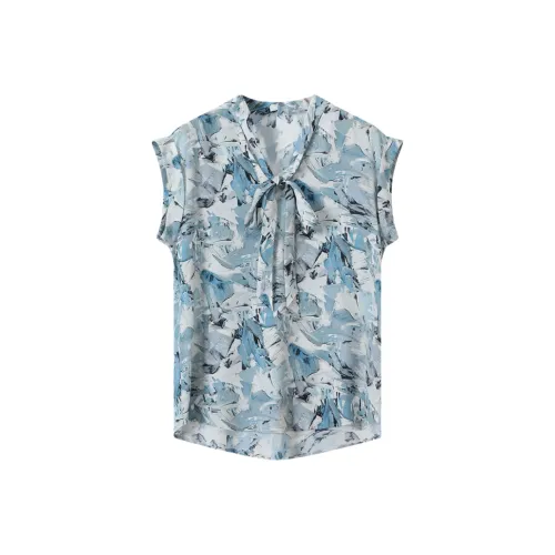 H YXIANG T Рубашка Женские Сине-белый Масло Картины