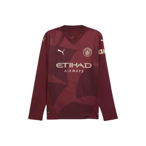 PUMA Manchester City 24 25 Третье Длинное Рукавное Джерси Футбол Джерси Мужское Темно-Красный