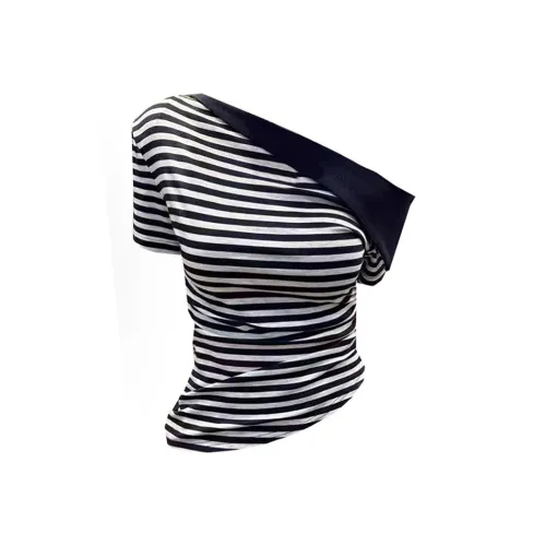 SYEEE WITH U Стандартная T-рубашка Женская Темно-синий Полосы