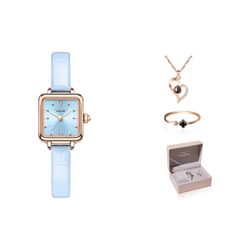 GUANQIN Smart Series Кварцевый механизм Коровья кожа Ремешок Часы Женские Синий циферблат