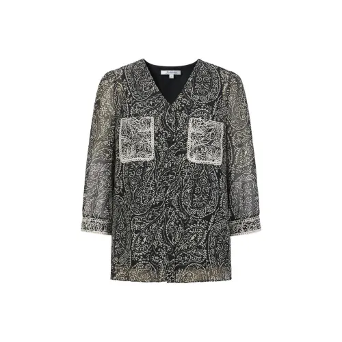 JZ. ANNAKRO Цветочный Черный Женские Рубашки