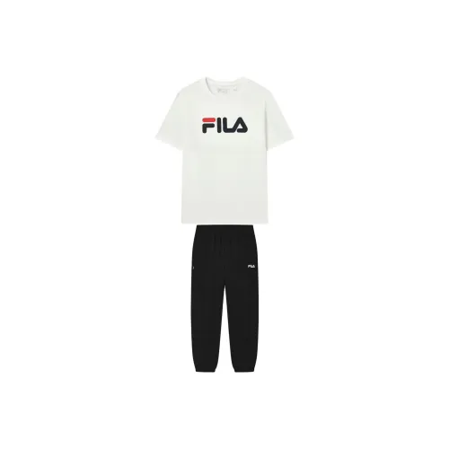 FILA Набор Снег Короткий рукав Рубашка + Глубокий черный Брюки Унисекс Повседневная спортивная одежда