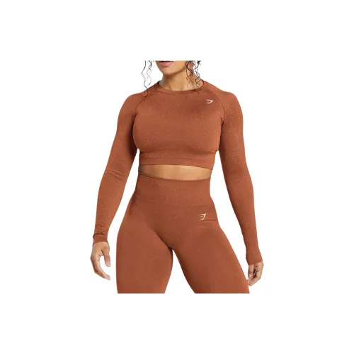 GYMSHARK Adapt FLECK Бесшовный Длинный Рукав КУРТКА Т Рубашка Женские Медный Коричневый