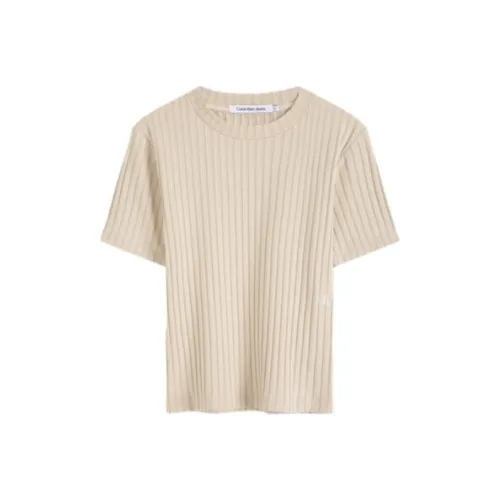 Calvin Klein Т-рубашка с оборванным рукавом женская цвет овсяное молоко