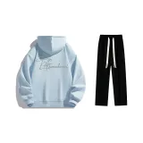 Флисовая подкладка Комплект одежды (Свитшот и толстовка Glacier Blue с флисовой подкладкой + Черные повседневные штаны с флисовой подкладкой)