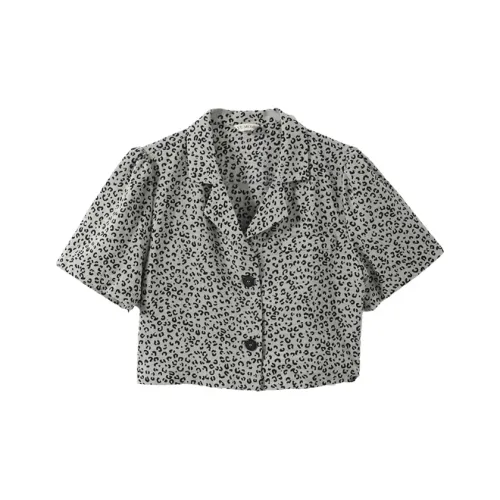 YUMOMO STAR Серый Леопардовый принт Женские Рубашки