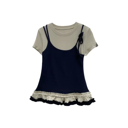 PAIN OR PLEASURE Обычный T-Рубашка Женская Темно-Синий Oats