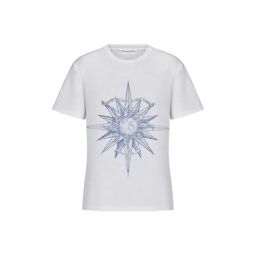 DIOR Геометрический узор с принтом круглый вырез пуловер короткий рукав рубашка женский белый