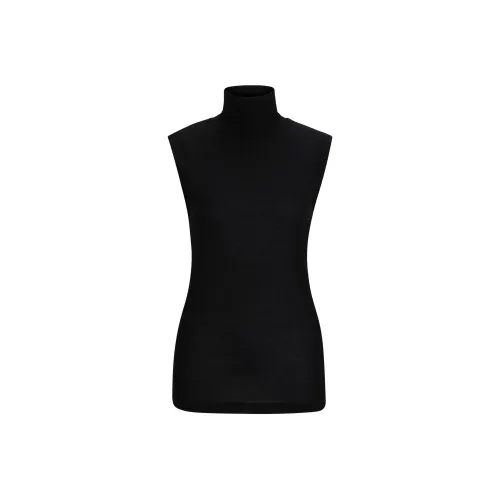 HUGO BOSS x NAOMI Коллаборация Ткань в рубчик Без рукавов Ролл-гудיון Топ T Рубашка Женская Черная