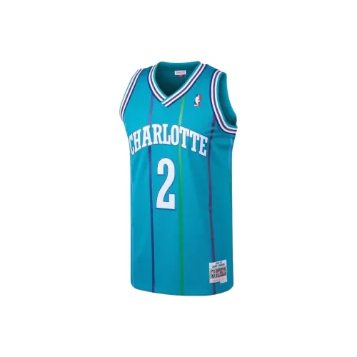 NBA Charlotte Hornets MITCHELL NESS Larry Johnson Баскетбол Джерси Мужской Циан