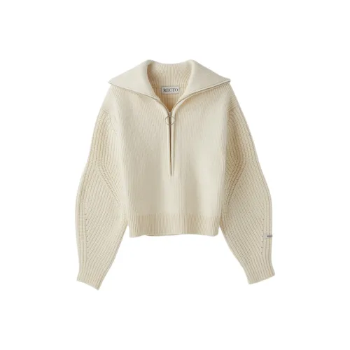 RECTO FW24 STRUCTURED Полузастежка Вверх KNIT Свитер Женские Крем Сливочный