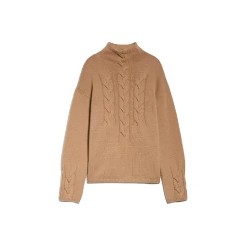 MaxMara Kristin Collection CABLE KNIT Шерсть And Кашемир POLO Шея Свитер Женские Коричневый