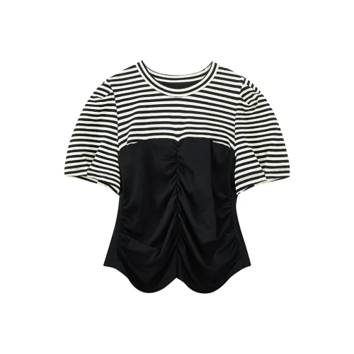 Yu Qianwen Стандартная T-рубашка Женская Черно-белые полосы