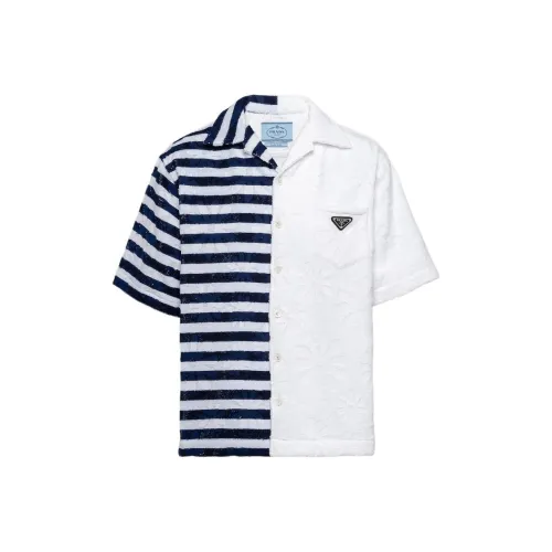 PRADA Синий с Белым Lettering Мужские Рубашки