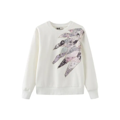 JI CHENG Круглый вырез Свободный крой Толстовка Женская Белая