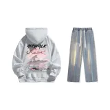 Set (Премиум Серый Флис-На Подкладке + Винтаж Синий Джинсы)