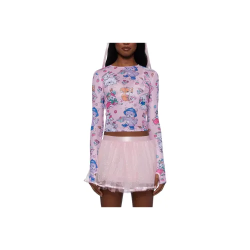 Dolls Kill Sugar Thrillz Cheerful Critters Сетчатый Топ T-Рубашка Женская Светло-Розовая Светло-Розовая