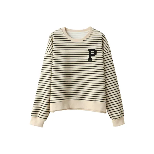 Huagaa Толстовка Женская Черная Абрикосовые Полосы