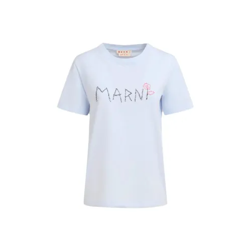 MARNI Т-рубашка с оборванным рукавом женская светло-синяя