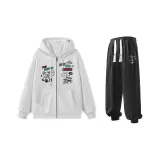 Комплект одежды (Белый свитшот + Черные спортивные штаны)