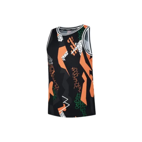 QIAODAN Баскетбольная Джерси Мужская Черная Небесно-синий Закат С принтом
