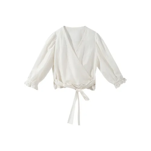 YUMOMO STAR Льняная ткань Белый Женские Рубашки