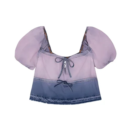 GANNI SS24 Буф-рукав T-рубашка Женская Отбеленная