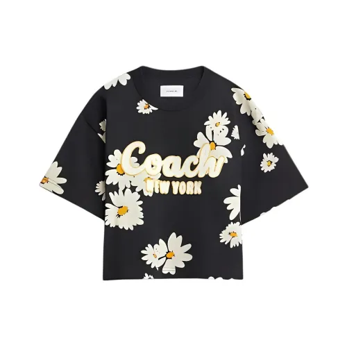 COACH SS24 Рукав с оборванным плечом T-рубашка Женская Черная