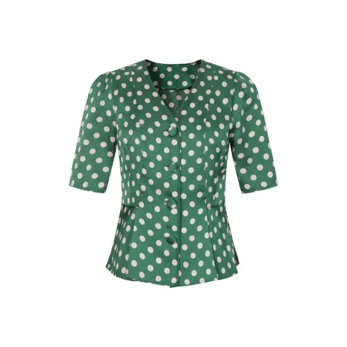 JZ. ANNAKRO Изумрудно-зеленый flower Женские Рубашки
