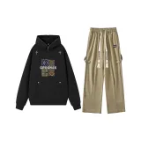 Комплект одежды (Черный топ + Штаны цвета молочного чайного коричневого)