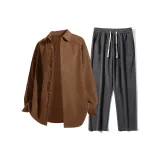 Кофейный топ + темно-серые штаны