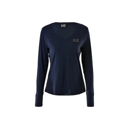 EMPORIO ARMANI EA7 Рукав с оборванным плечом T-рубашка Женская Морской синий