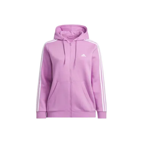 Adidas Essentials 3 Stripes Full Zip Fleece Hoodie Sweatshirt Women's Pink