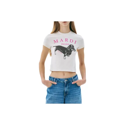 MARDI MERCREDI Dachshund Puppy SS25 T-рубашка Корейский стиль Женская Белый Розовый