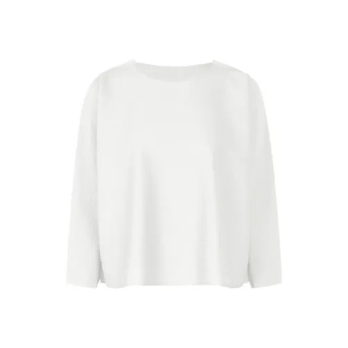 PLEATS PLEASE ISSEY MIYAKE Однотонный Круглый вырез Пуловер Seven QUARTER Длинный рукав Т Рубашка Женская Белая