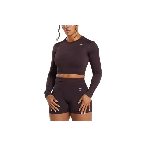 GYMSHARK Adapt FLECK Бесшовный Длинный Рукав КУРТКА Т Рубашка Женские Сливовый Коричневый Малиновый Фиолетовый