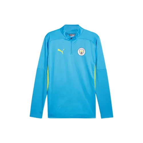 PUMA Manchester City Quarter Zip Футбол Джерси Мужской Синий Желтый