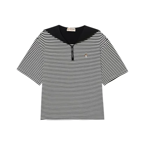 Hush Puppies Рукав с спущенным плечом T-рубашка Женская Черно-белая