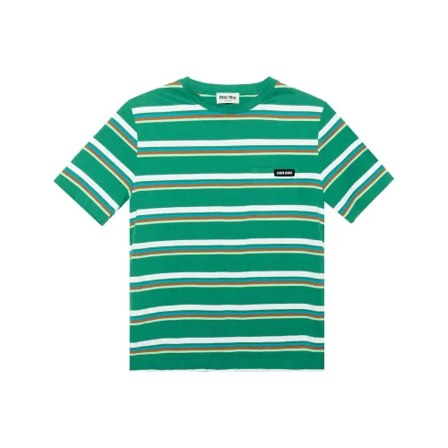 MIU MIU SS24 Рукав с оборванным плечом T-рубашка Женская Зеленая