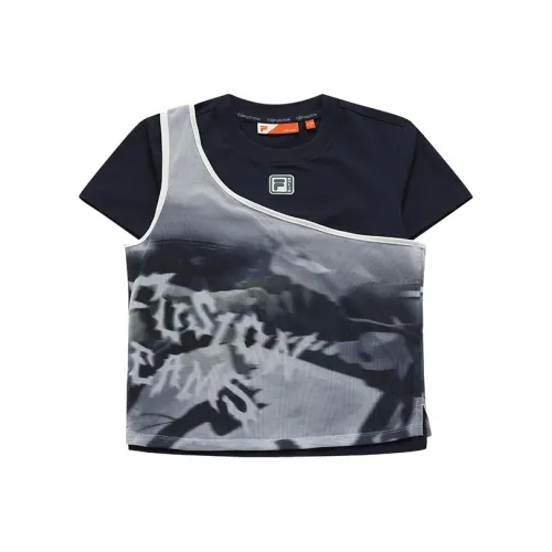 FILA FUSION SS24 T Рубашка Женская Комплект из Двух Предметов Темный Abyss Синий