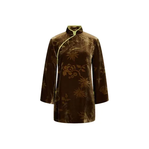 Shanghai Tang SS24 Рубашка Женская Кофейно-Коричневая