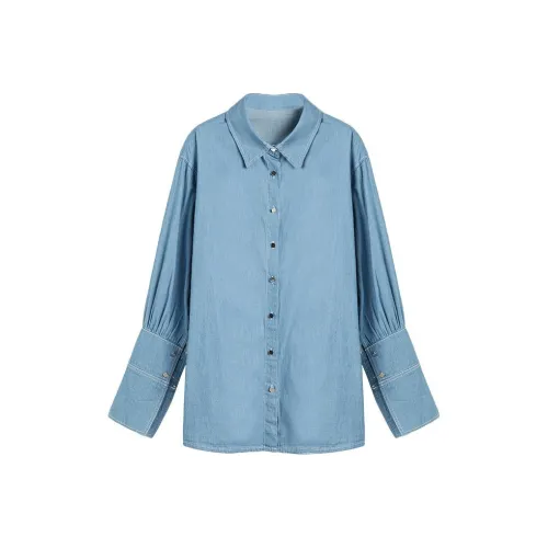 YITOUAGUA Винтажный синий Женская рубашка